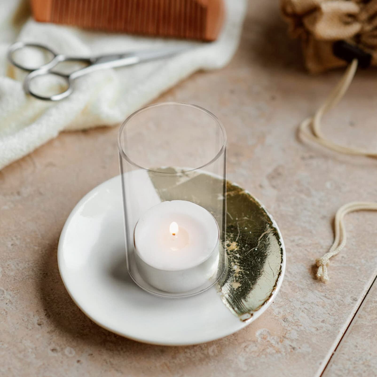 Transparenter Kerzenschirm aus Glas, Zylinderförmig, 4 Stück