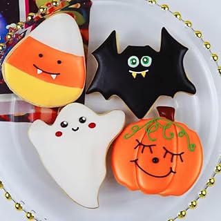 Halloween Cookie Cutters Set- 4 Pieces Stainless Steel Baking Cutter Molds Pumpkin, Ghost, Bat, Corn Candy Cookie Cutters ...