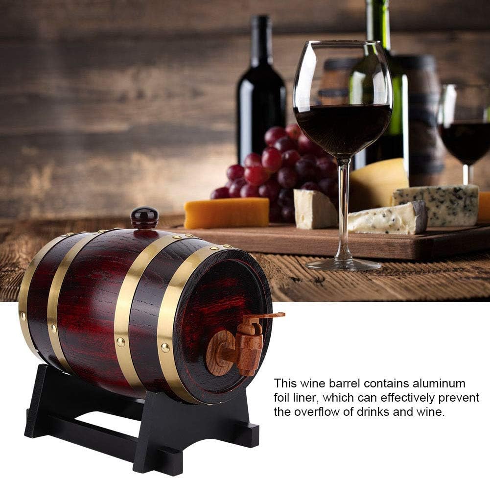1.5L Vintage Oak Wooden Wine Barrel with Faucet, Home Brewing and Decor