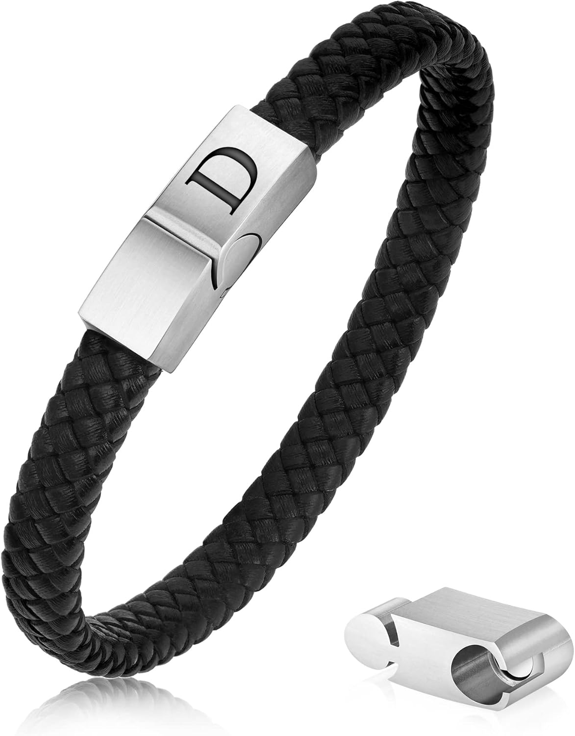 Pulsera de cuero para hombre, pulsera de cuero ajustable para hombre con cierre magnético de acero inoxidable, pulsera de cuero genuino trenzado,