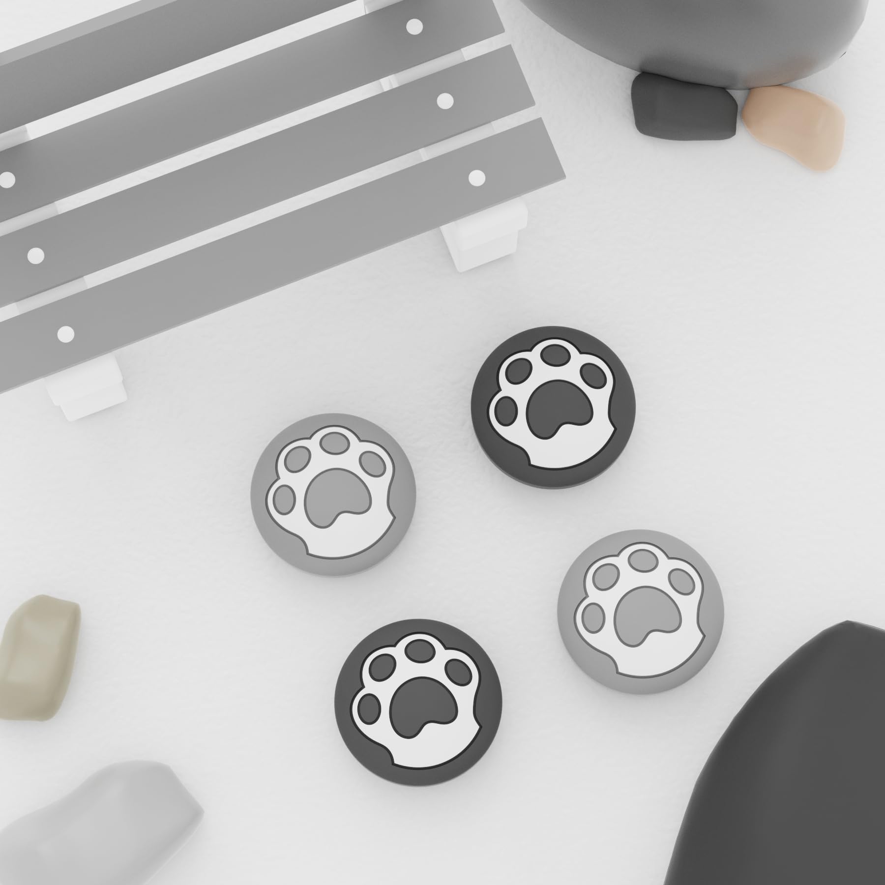 PlayVital Joystick Kappen für Steam Deck LCD,Thumbsticks Grips Caps für PS Portal Remote Player,Schutzkappen Zubehör Analog Stick Kappen für Steam Deck OLED Controller(Katzenpfote Grau & Hellgrau) - 5