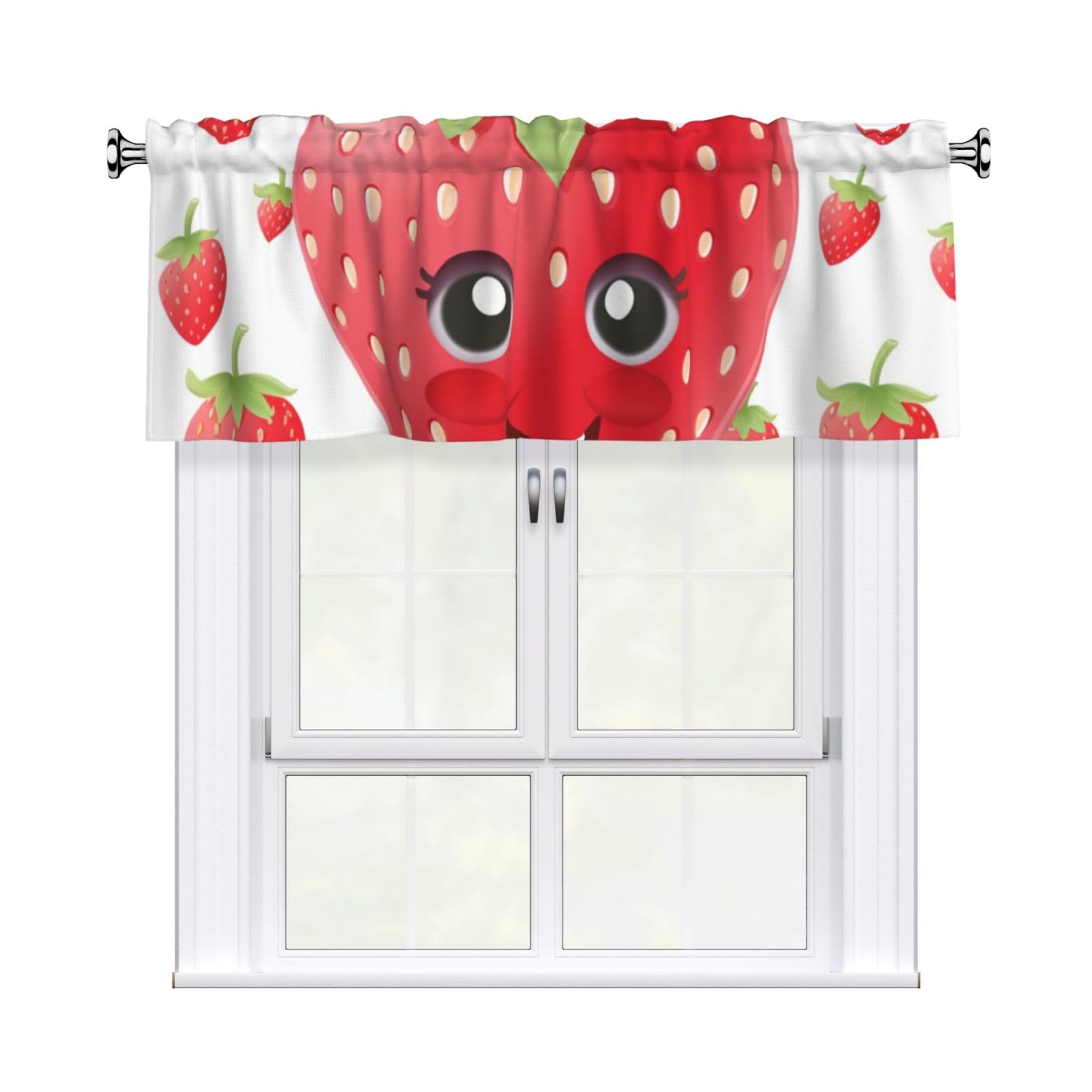 DWVTSLH Strawberry Valances Curtains for Windows, Rod Pocket Drape Valence Blackout Short Curtains for Kitchen Bathroom Bedroom Window Treatment for Home Décor 54x18 Inch
