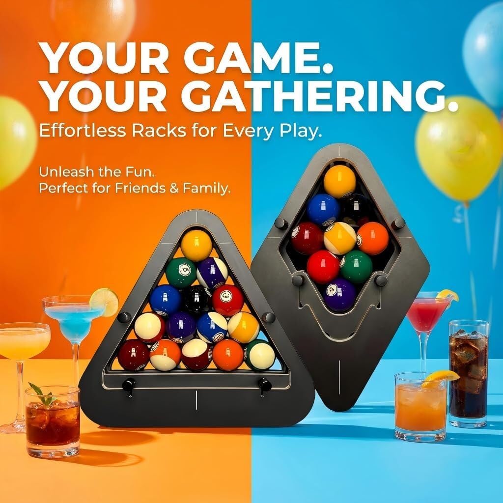 Precision-Engineered Professional Billiard Rack System，This Pool Ball Rack Eliminates Gaps with Its Adjustable Design Ideal for Tournaments and Pool Halls Perfect for 8Ball and 9Ball