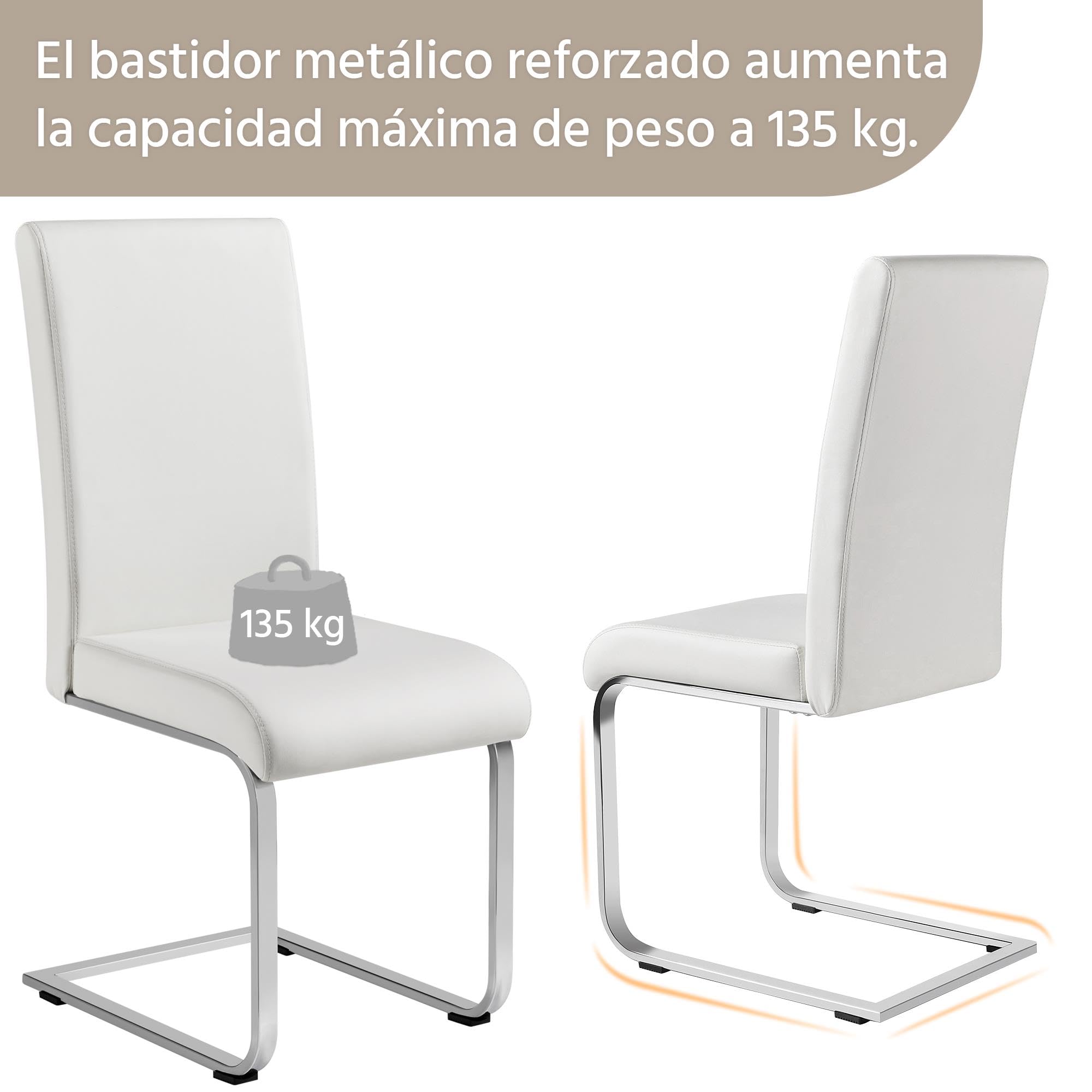 Yaheetech 2 Piezas Sillas de Comedor Sillas de Oficina Conferencia Altura 47cm MAX Carga 135kg Blanco