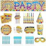↼Tiempo de fiesta exclusivo: la vajilla está impresa con globos de dibujos animados, confeti, sombreros de fiesta y letras coloridas con "FIESTA". Sus colores brillantes añaden ambiente a la fiesta. Perfecto para fiestas de carnaval, fiestas de cumpleaños, barbacoas al aire libre, despedidas de soltera y otras ocasiones.