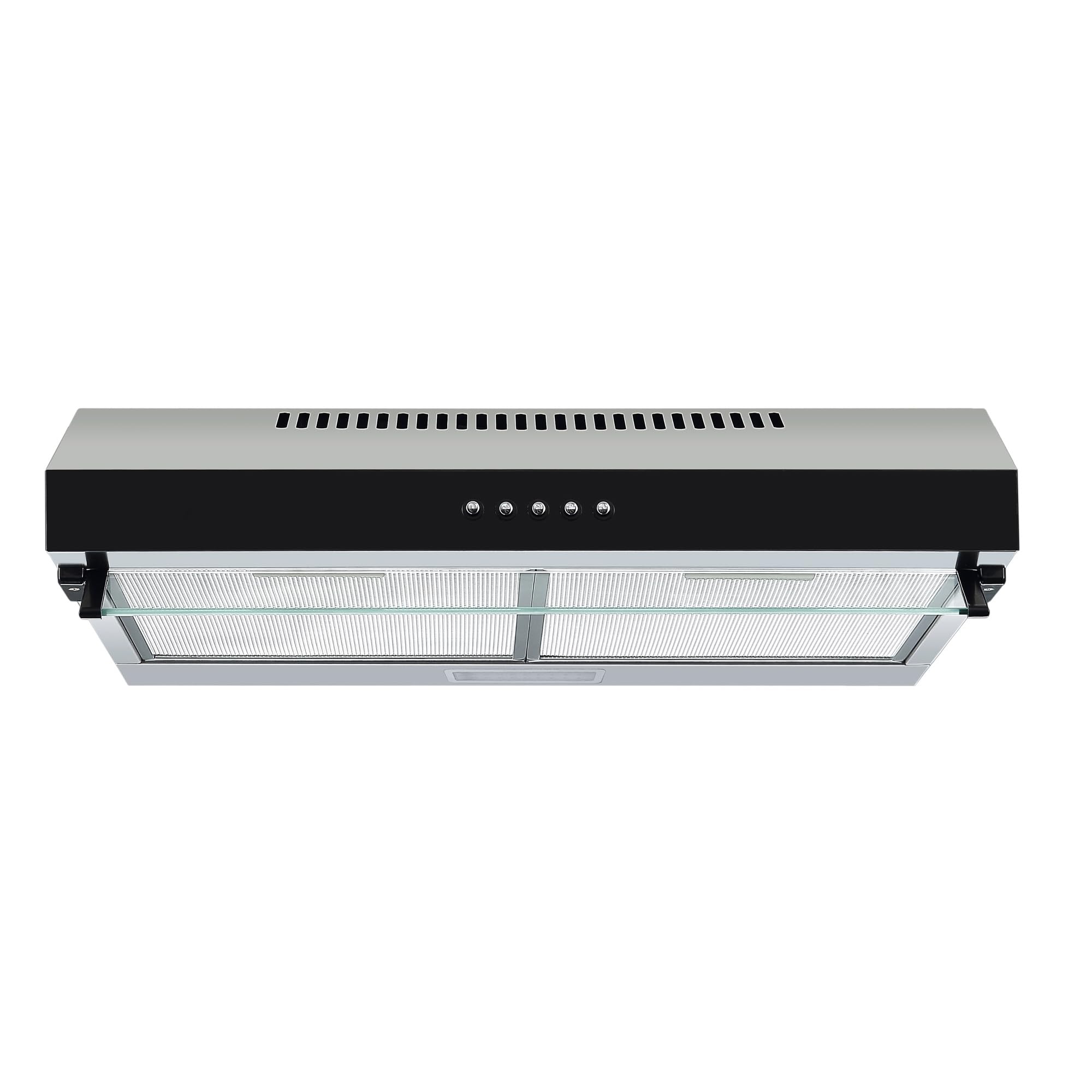Respekta Dunstabzugshaube Unterbau 60 cm Metallgehäuse Glasfront Schwarz Abluft Umluft CH16060SGB 60-68 dB