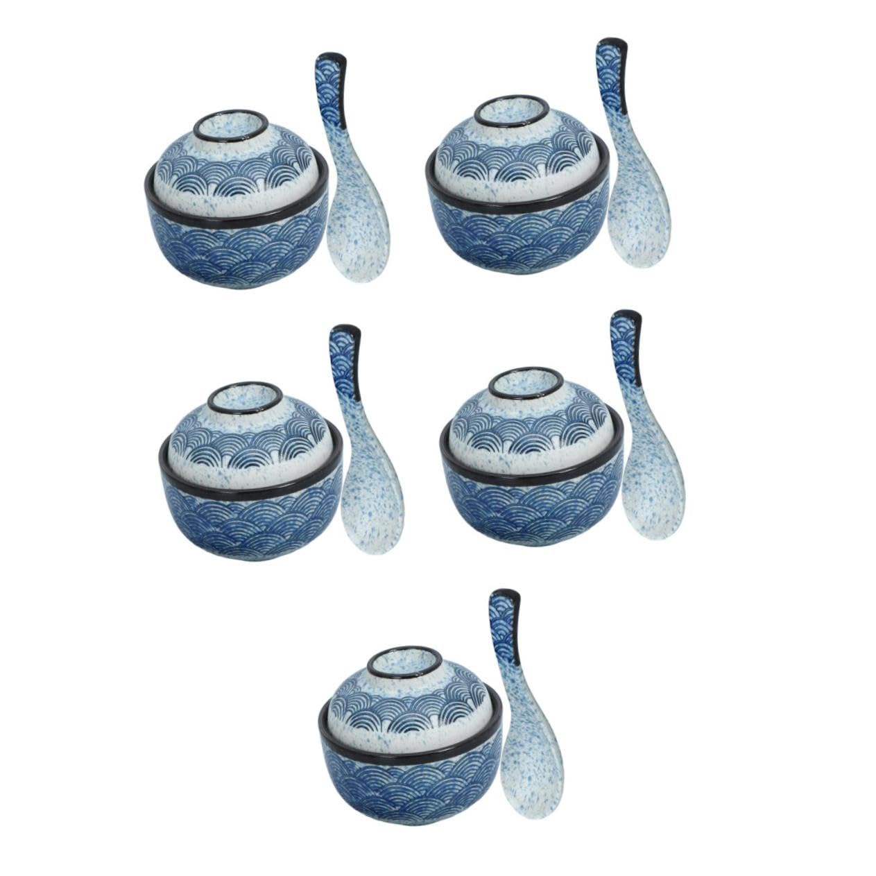 MISO SCHüssel-Set aus Keramik, mikrowellengeeignet, 5 Eintopftöpfe aus Steingut mit Deckel, kleine Nudel- und Suppenschalen für Ramen, Reis und Dampfgaren, perfekt für den Haushalt
