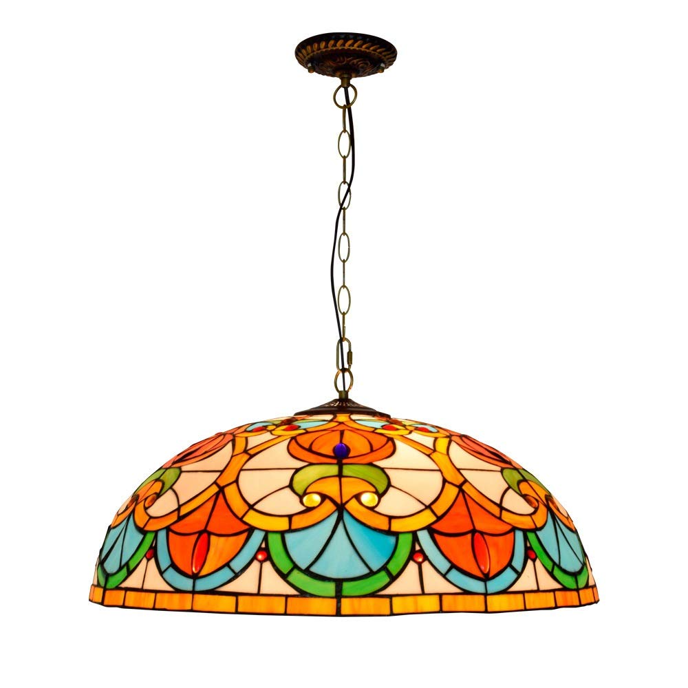 YNIYUJKL 60Cm American Vintage Pendant Light Tiffany-Style Stained-Glass Ceiling Hanging Lamp For The Living Room Bedroom Restaurant Bar Chandelier Lighting