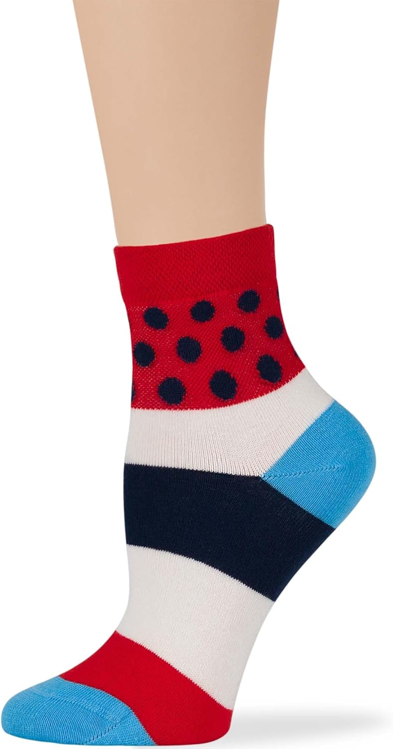 7BIGSTARS KINGDOM Women's Cotton Diabetic Quarter Loose Fit Socks - 4 Pack Large - Stripe - Polka Dot - Sock Size 10-12 Shoe Size 8-12 L Dark Navy, Blue, Red, White - Image 4