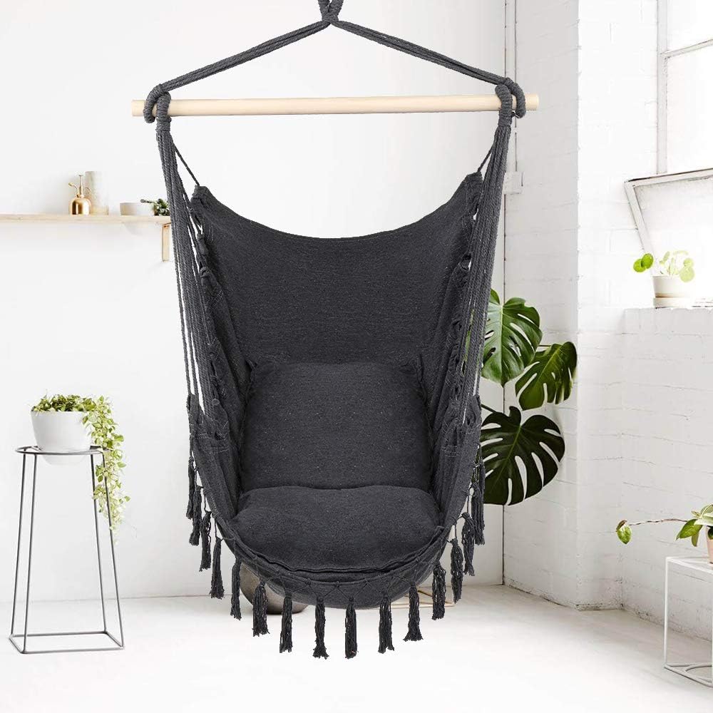 XINGYAO Hanging Rope Swing of Hammock Chair, Tassel Enlarged Pillow, Maximum 264.55 pounds [About 120 kg], Including Two Cushions, Fashionable, Comfortable and Durable