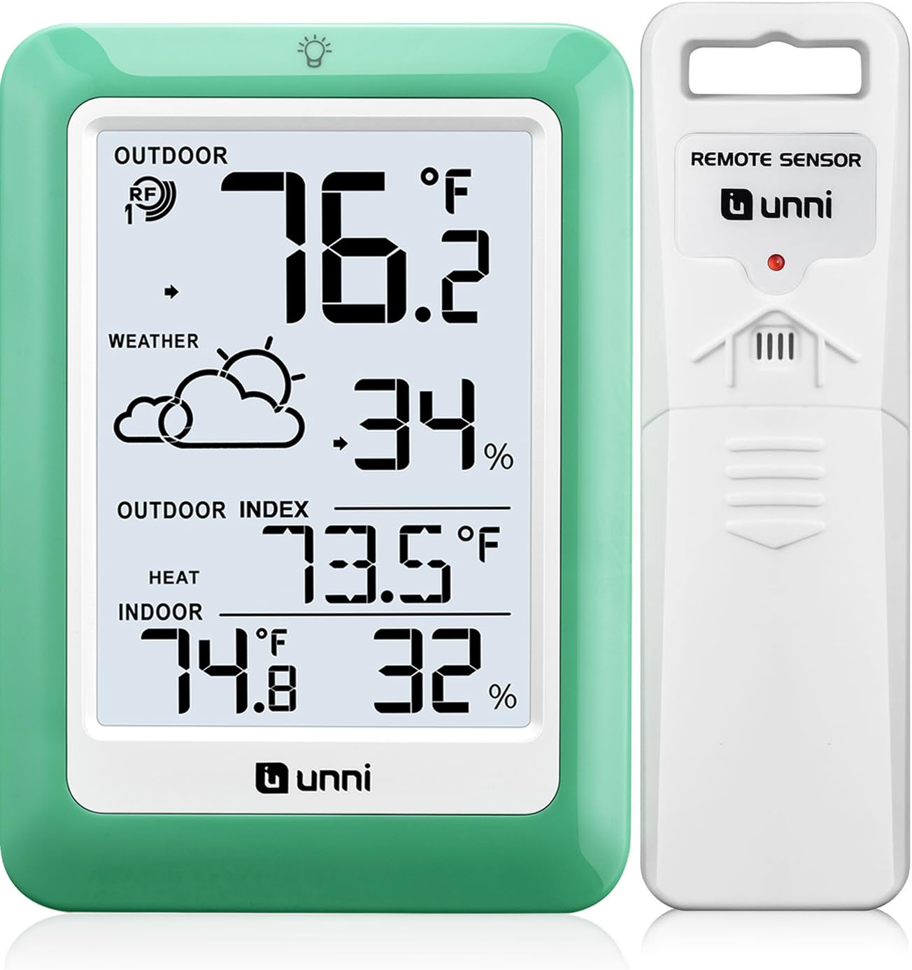 Indoor Outdoor Thermometer Hygrometer Wireless Weather Station, Temperature Humidity Monitor Battery Powered Inside Outside Thermometers with 330ft Range Remote Sensor(Green)