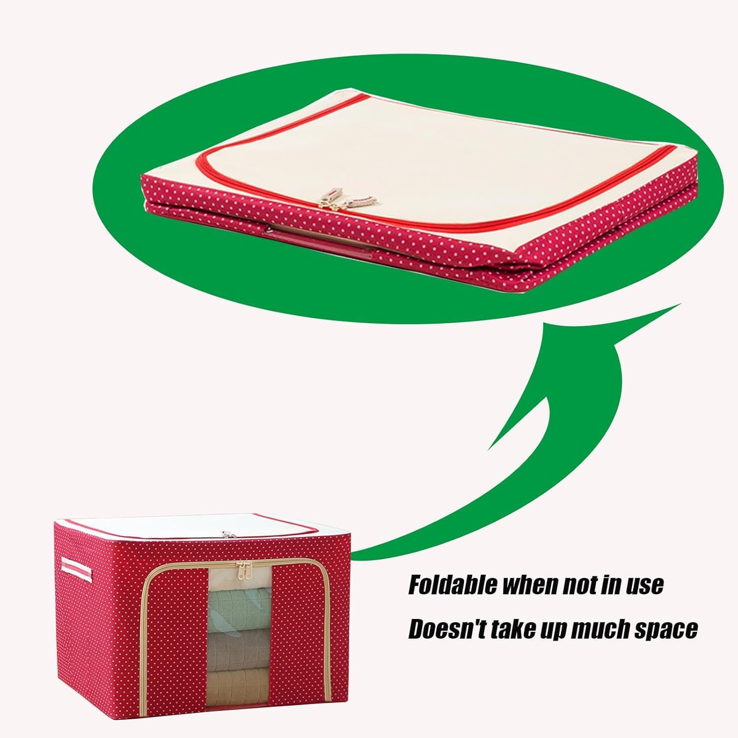 Clothes Storage Bins with lids Large Capacity Clothes Storage Bags Foldable Closet Organizers Storage Containers with Durable Handles Clear Window for Blanket Comforter Clothing Bedding (66L, pink)