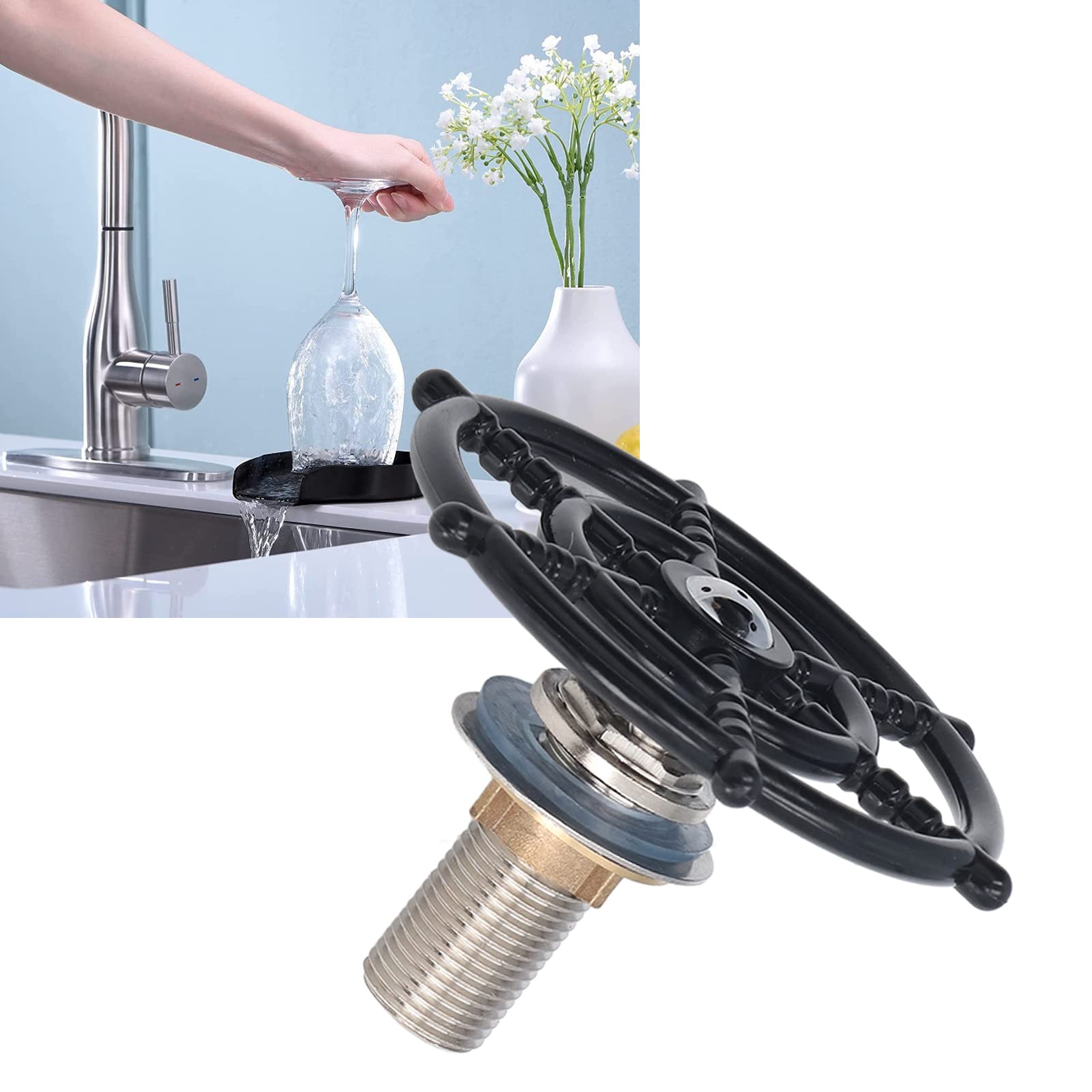 Enjuagador de Vidrio para Fregadero de Cocina, G1/2 Rosca Externa Lavadora Automática de Tazas de Alta Presión, Pulverizador de Limpieza de Botellas de Acero Inoxidable para Hogar Bar Restaurante