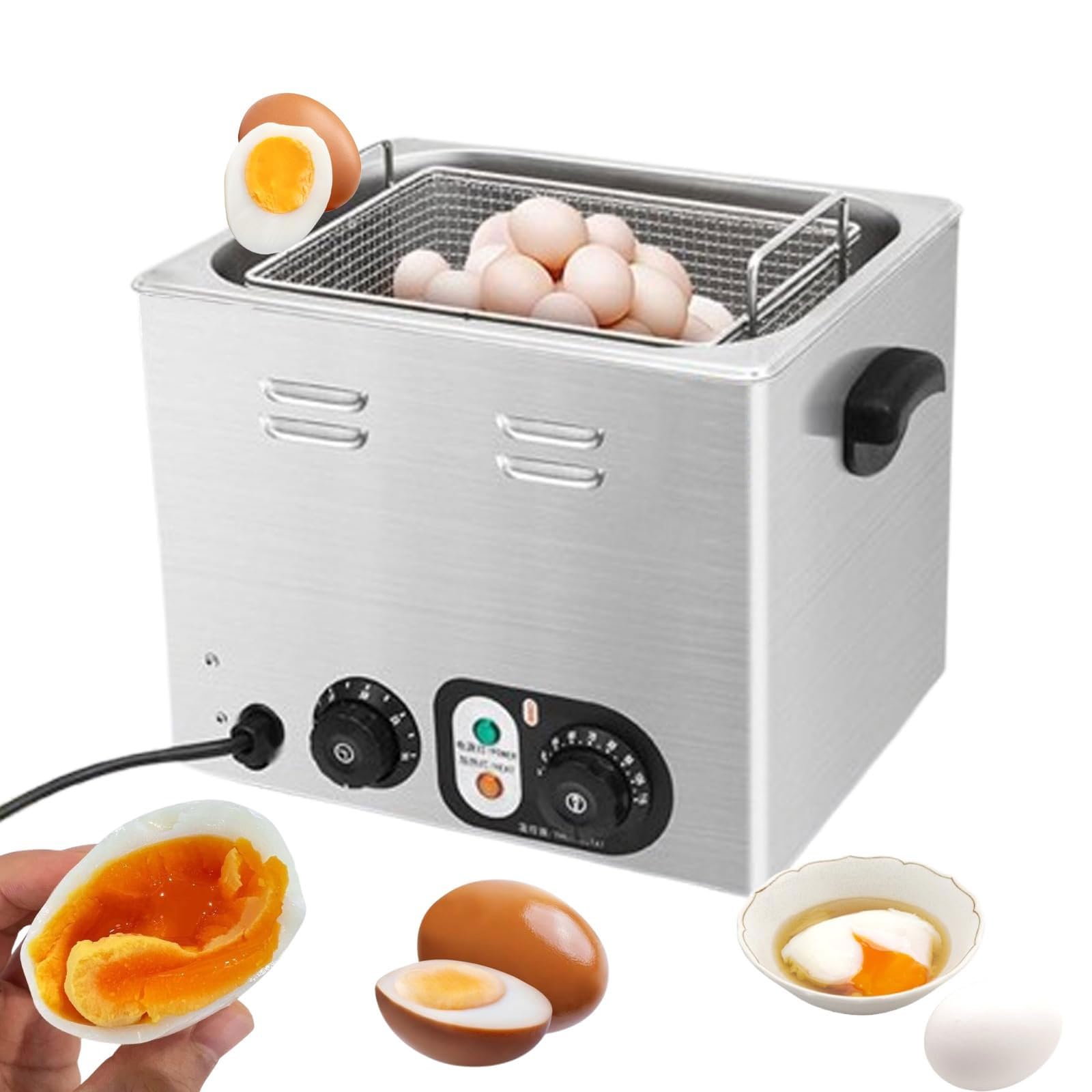 Eiwitany Commercial Hot Spring Egg Boiler with Removable Mesh Basket, Electric Poached Egg Cooking Machine for Breakfast Restaurant.