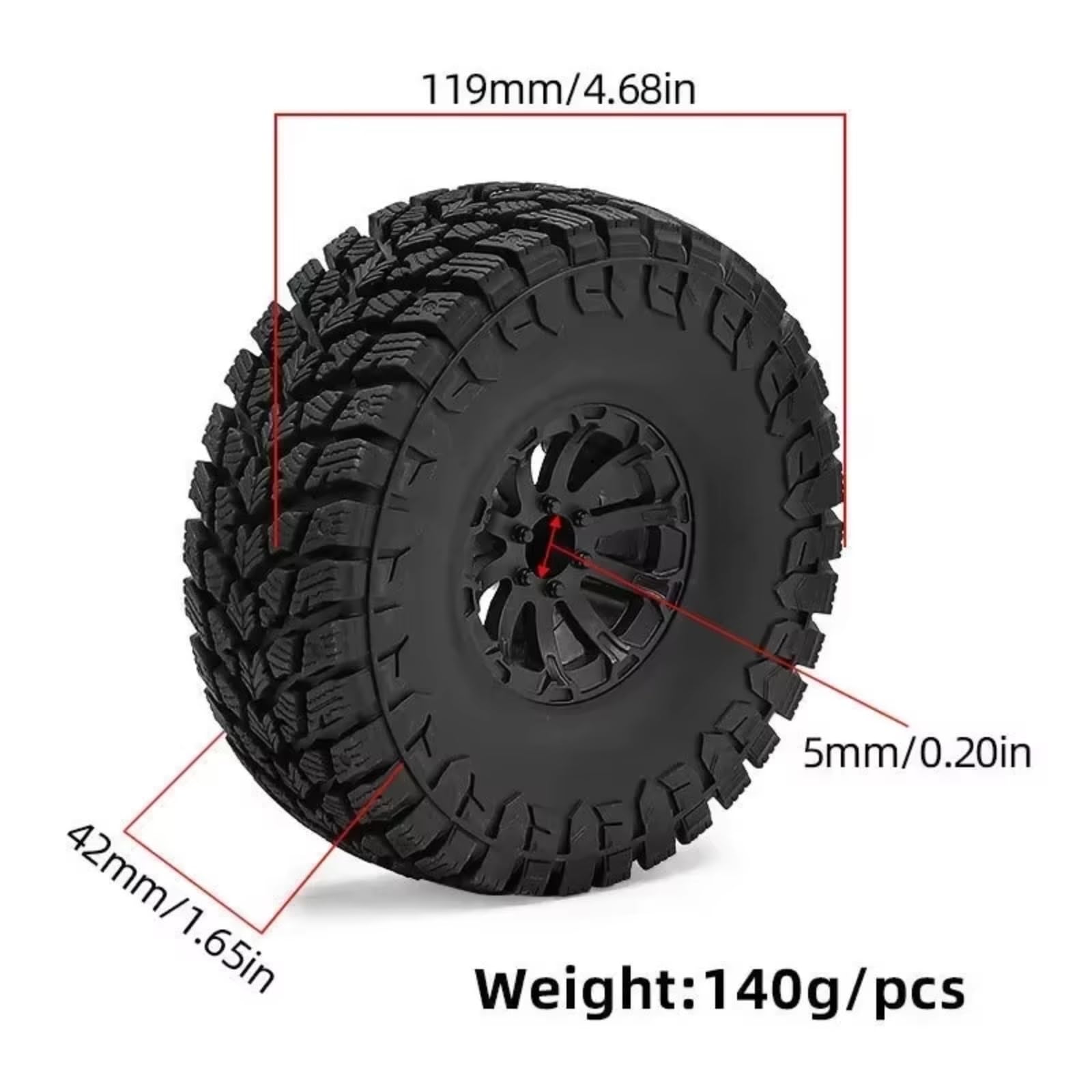 Pneumatici Delle Ruote Pneumatici In Gomma 119mm 1.9 Pollici Per Assiale Per SCX10 90046 Per Traxxas Per TRX4 Per Redcat Gen8 1/10 RC Car Crawler Parti Ricambi Crawler RC