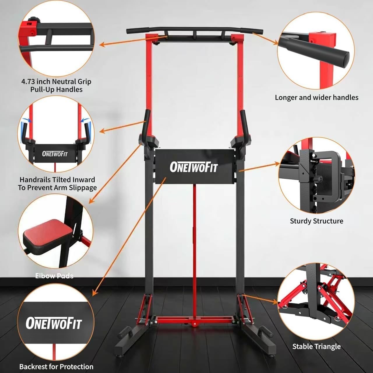 ONETWOFIT klimmzugstange freistehend pull up bar faltbar power tower | multifunktionale höhenverstellbare Klimmzug-und Dip-Station für Für Fitnessstudios und Heimtrainings,max 270kg