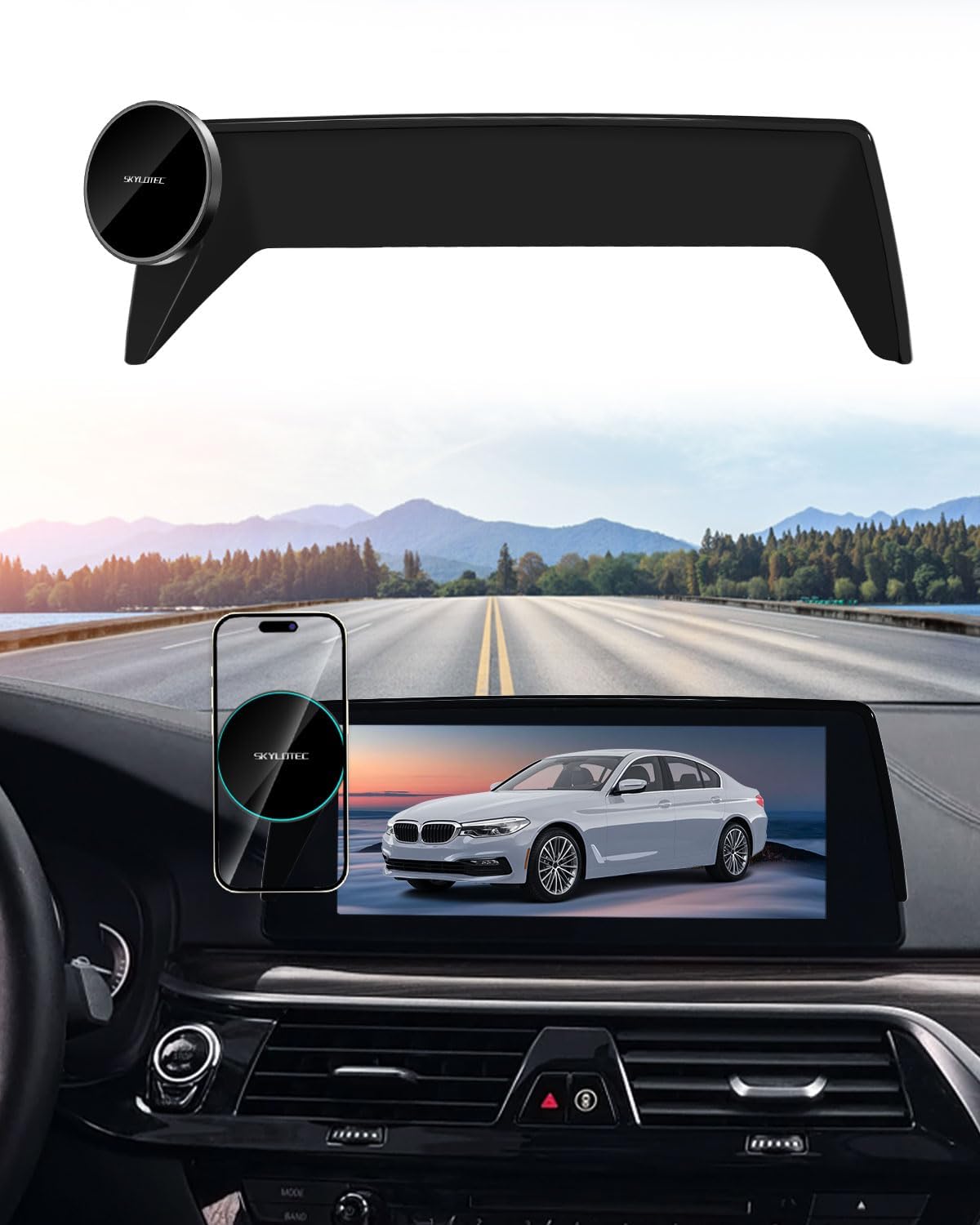 SKYLOTEC Phone Holder for BMW 5 Series M5 2017-2020 Accessories 10.25-Inch Screen Fixed Clip, Car Magnetic Phone Mount Compatible with MagSafe, Strong Magnets 15W Wireless Charger Cell Phone Holder