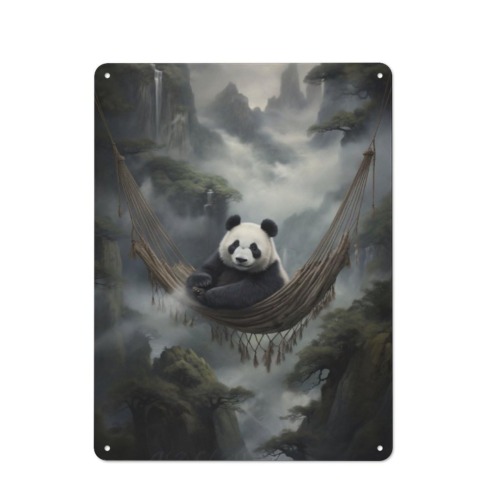 Junmoney Chilling Panda In Hammock Tin Sign 40X30cm With For Home Bar Wall, Vintage Decor, For Garage, Workshop And Man Cave Decoration
