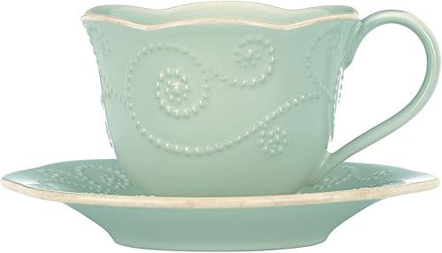 Lenox French Perle - Juego de tazas y platillos color azul hielo