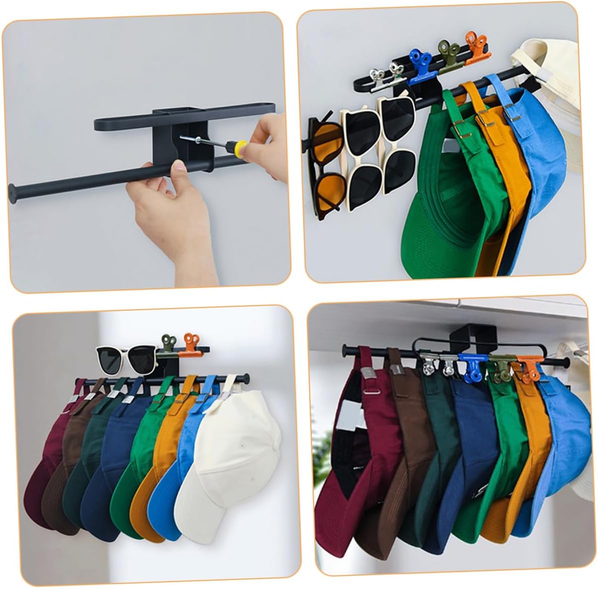 STAHAD Wall-mounted Baseball Cap Holder Carbon Steel Hat Rack Space-saving Cap Organizer for Closet Door Storage and Display