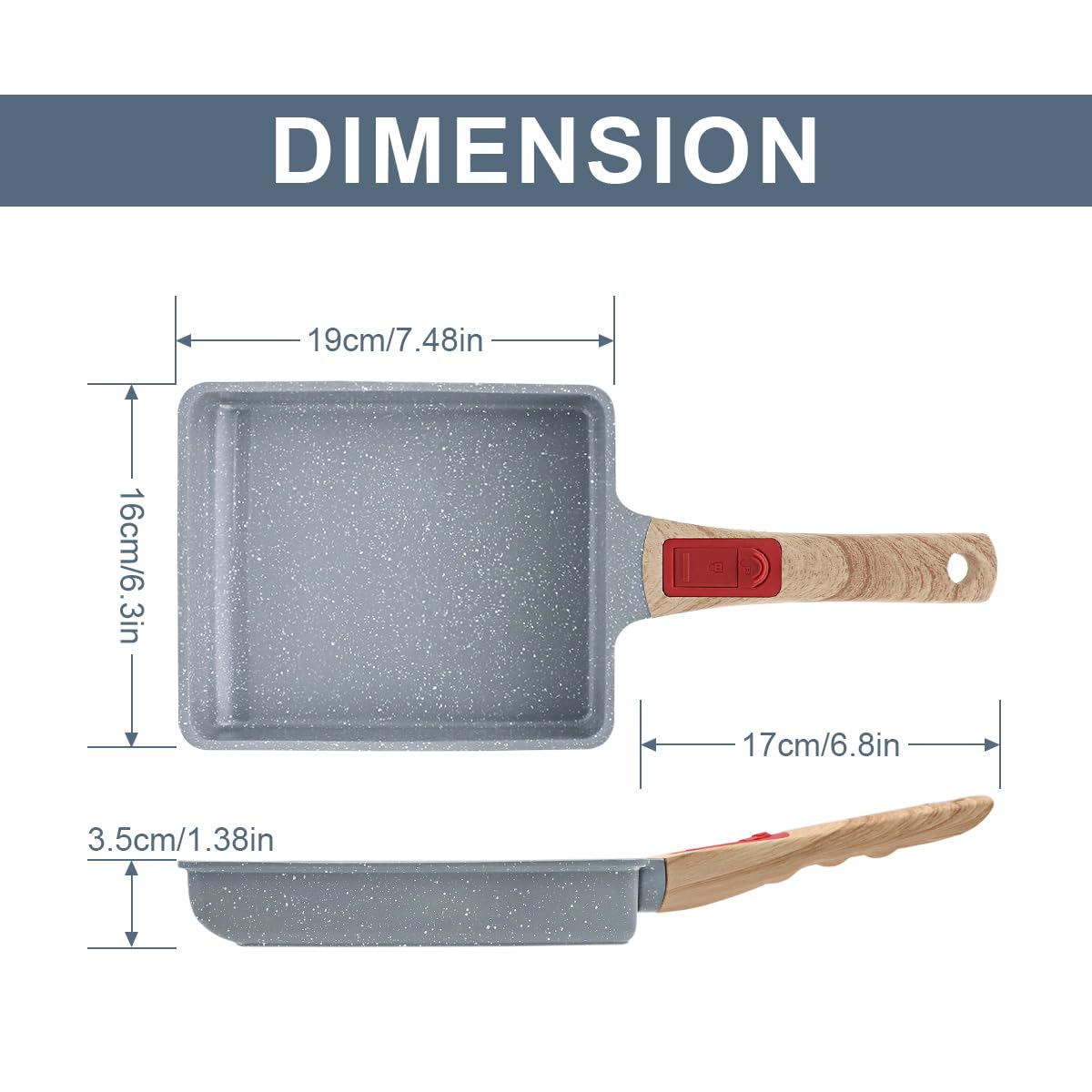 Sartén antiadherente de cerámica para tamagoyaki, sartén japonesa para tortilla, huevo con mango desmontable, apto para horno, 7.48 x 6.8 pulgadas (azul) 6