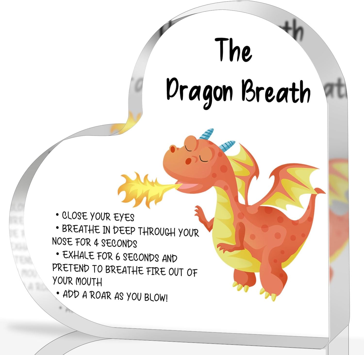 Dragon Breath Technique, Therapy Office Decor,Anxiety Relief, Mindfulness sign, Acrylic Heart Keepsake, CBT DBT Therapy, Mental health sign
