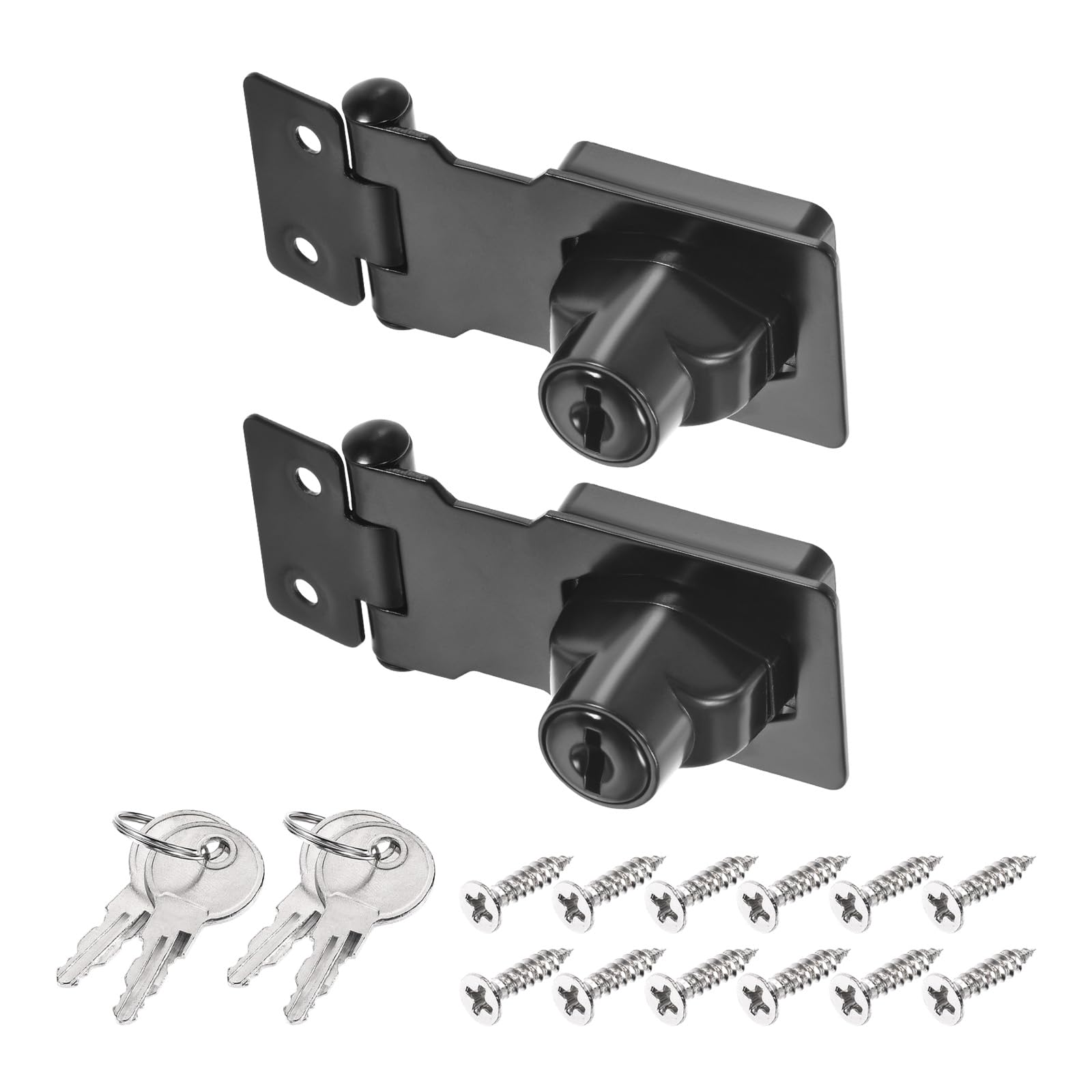 PATIKIL Keyed Hasp Locks 2Pack 2.5" Twist Knob Locking Hasp Zinc Hasp Black