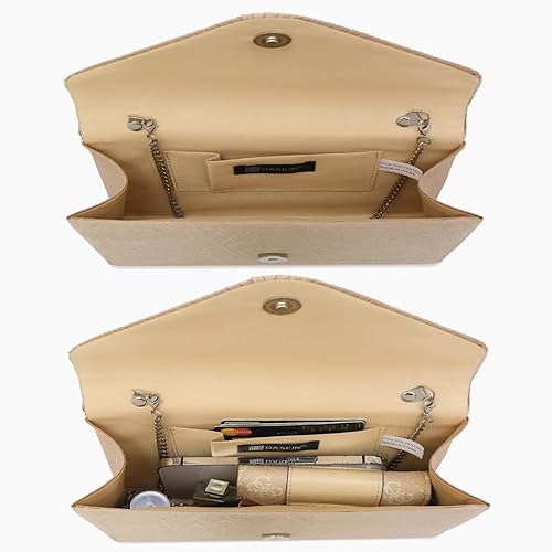 Miniatura 4 de Dasein Bolso de mano con satén satinado para mujer, tipo embrague, para noche, bandolera, bolsos, fiesta, graduación, boda, sobre Camello,Negro,Rojo