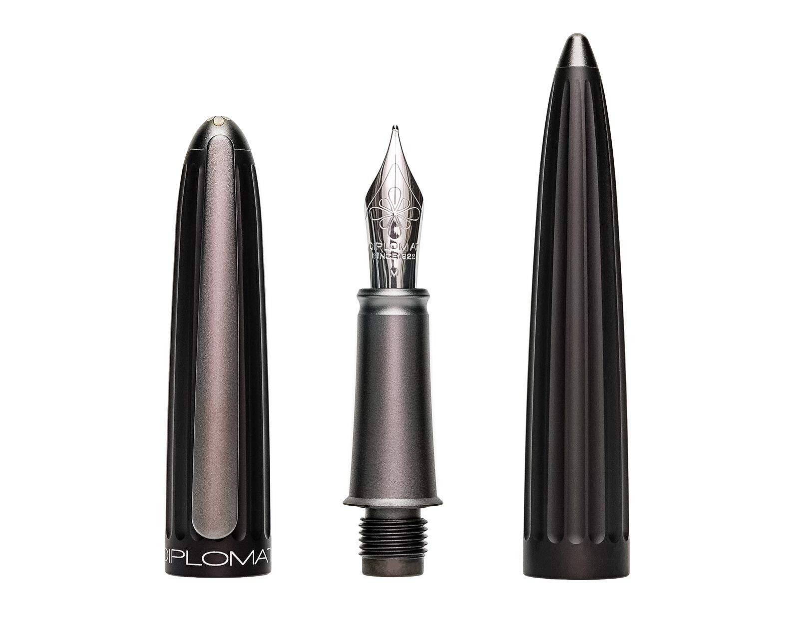 Diplomat Aero Füllhalter-Set Schwarz, Holzbox Wenge | Mit Edelstahlfeder M, 30 ml Octopus Tinte Königsblau, Konverter und Holzschatulle aus Wengeholz als Stifteetui