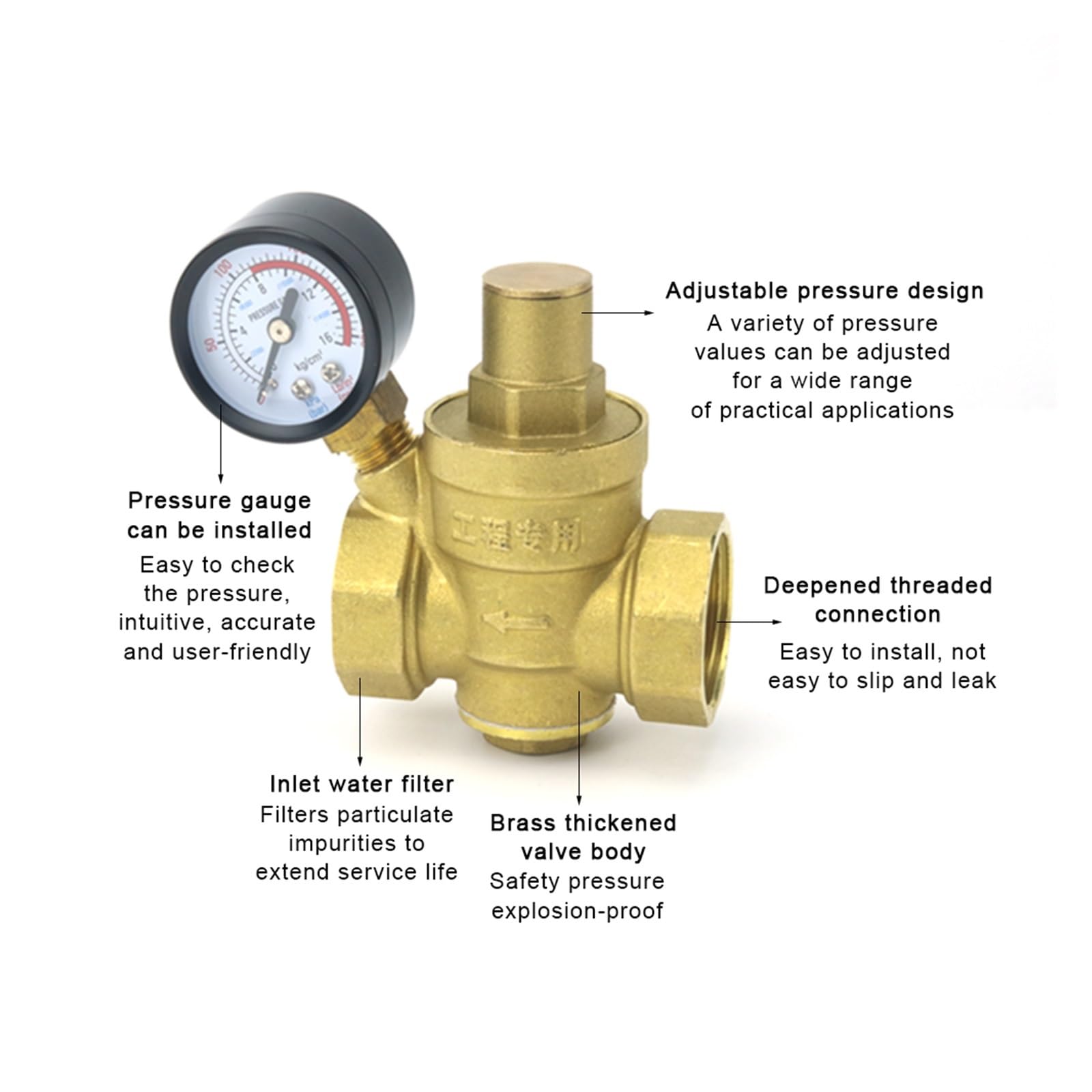 Pressure Reducing Valve Dn15 1/2 Adjustable Water Brass