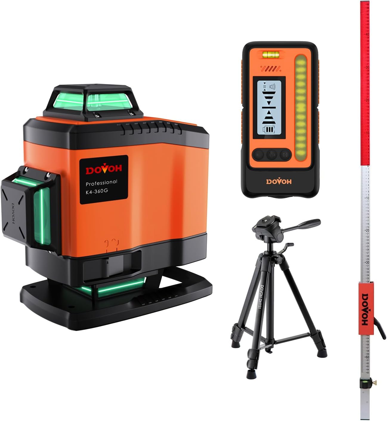 4x360 Laser Level Self Leveling with Receiver, Tripod, Grade Rod, Class II
