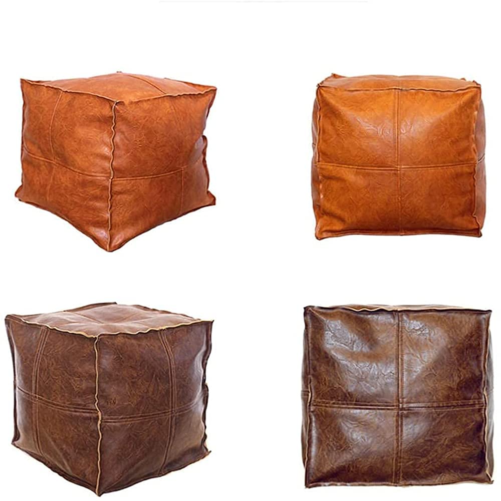 Louis Donne UNSTUFFED Square Faux Leather PU Pouf, Supersoft Handmade Ottoman Faux Moroccan Decor, Storage Solution - Image 3