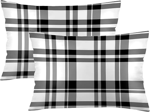 Doobicy Black White Plaid Pillowcase Set 20x26 Inch Farmhouse Buffalo Check