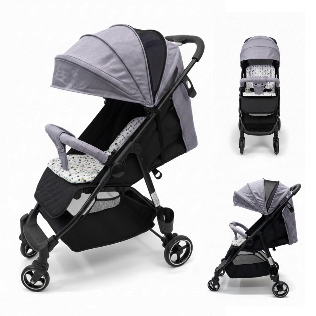 OBABY Stroller with Reclining Seat, Adjustable Canopy, Safety Harness, Smooth Wheels, Compact Folding Design (Handle Stroller Grey)-picture-15