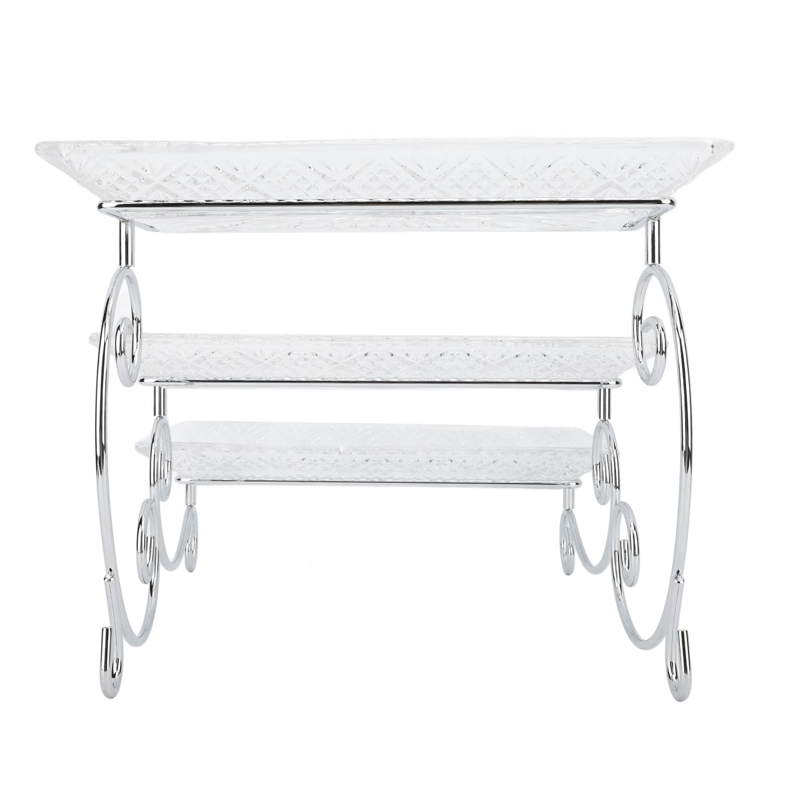 Alzata da Portata a 3 Livelli Elegante Espositore da Buffet in Vetro per Dessert Torte Feste Acciaio Inossidabile 3 unità