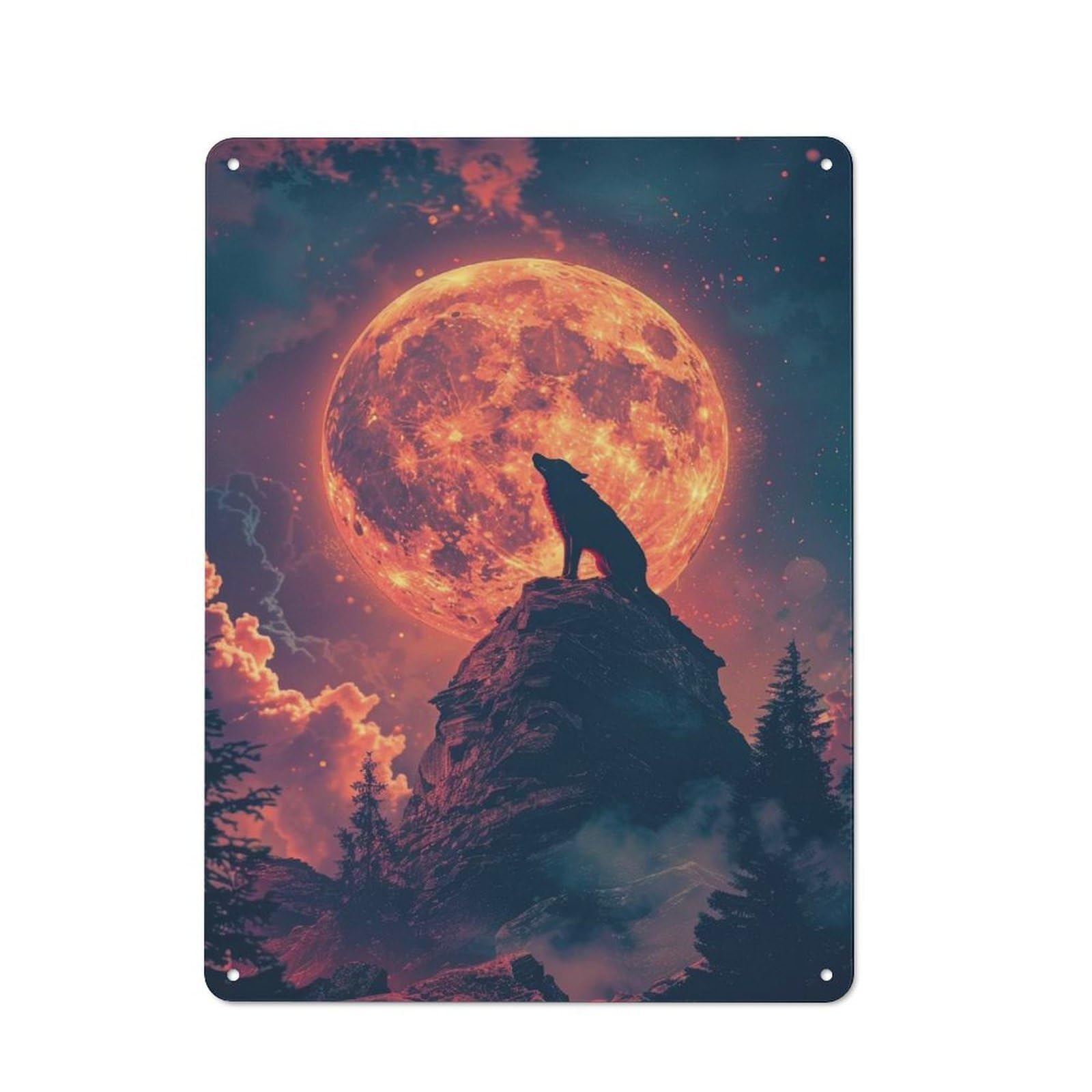 Tin Sign 40x30cm with Howling Werewolf for Garage Wall, Retro-style Decor, for Room Styling Across Garages And Workshops