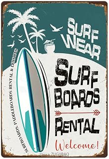 Vintage Tin Signs Wall Decor, Surf Boards Rental, Retro Metal Sign for Outdoor Indoor Home Beach Garden Tub Bar Farmhouse Cafe Gate Fence 8X12 Inch Decorations