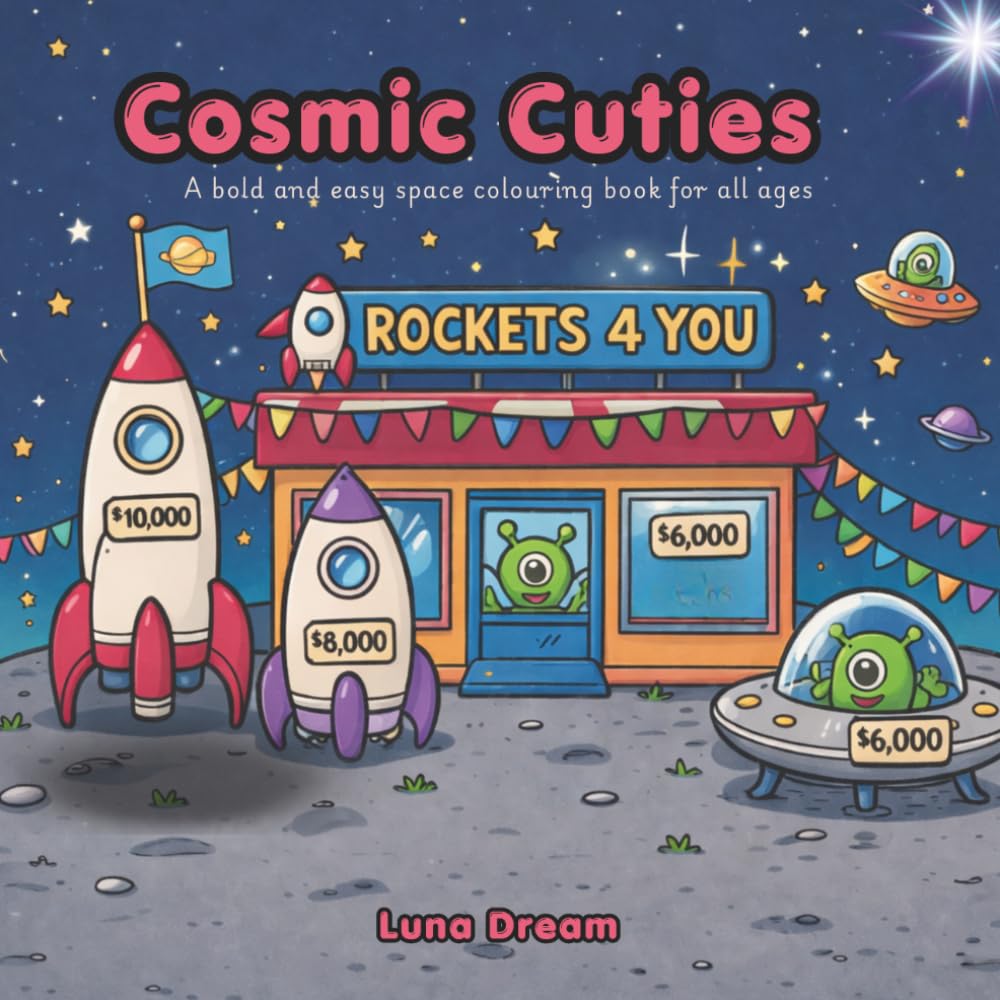Cosmic Cuties: A bold and easy space colouring book for adults, teens and kids