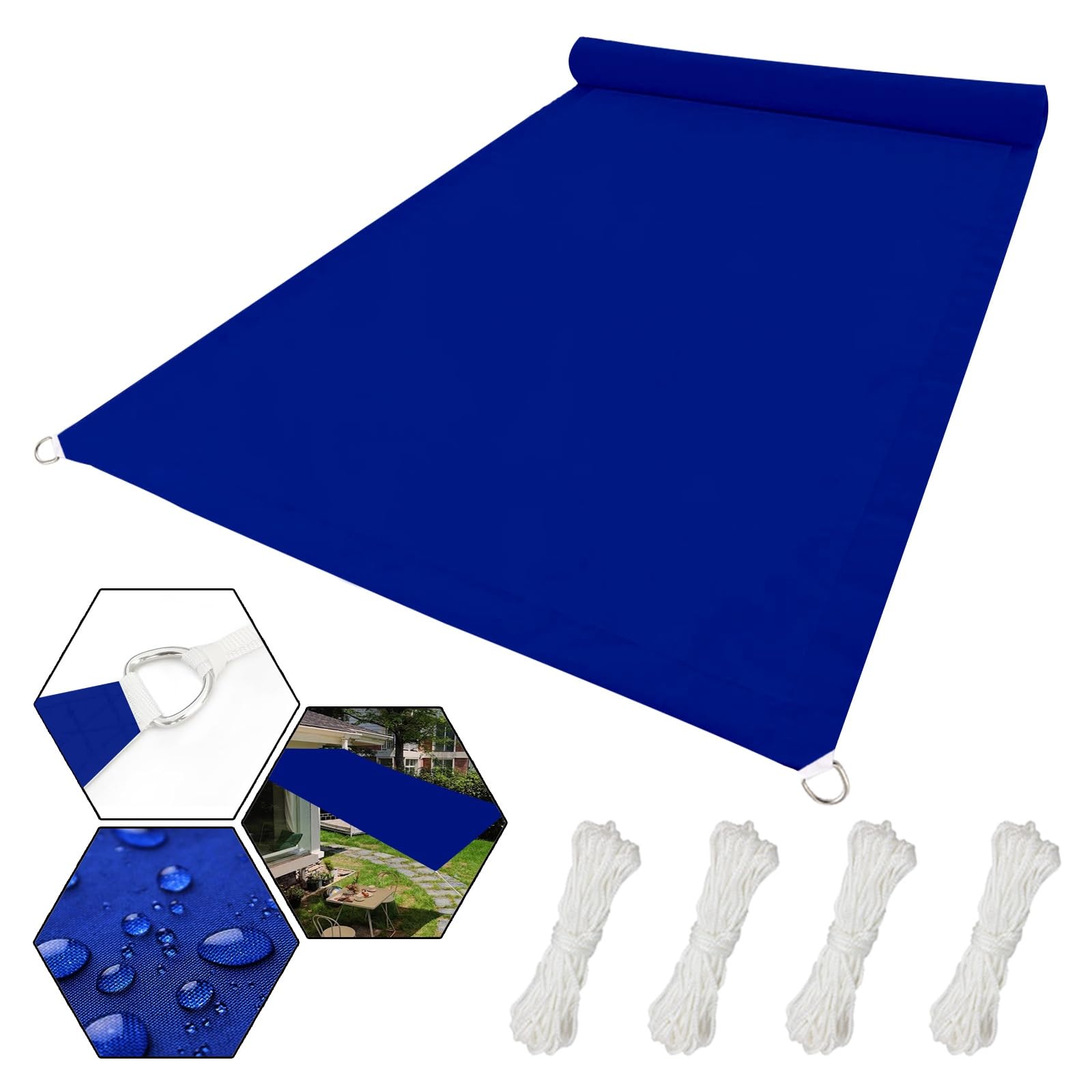 Voile d'ombrage anti-UV 3.5 x 5.5 m imperméable bleu foncé pour jardin