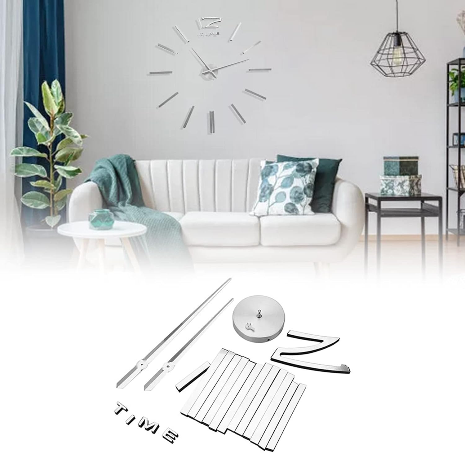 3D Mirror Wall Clock, DIY Large Modern Frameless, Silver, Acrylic Mirror Design, Silent Sweeping Movement, Self-Adhesive, for Living Room Bedroom