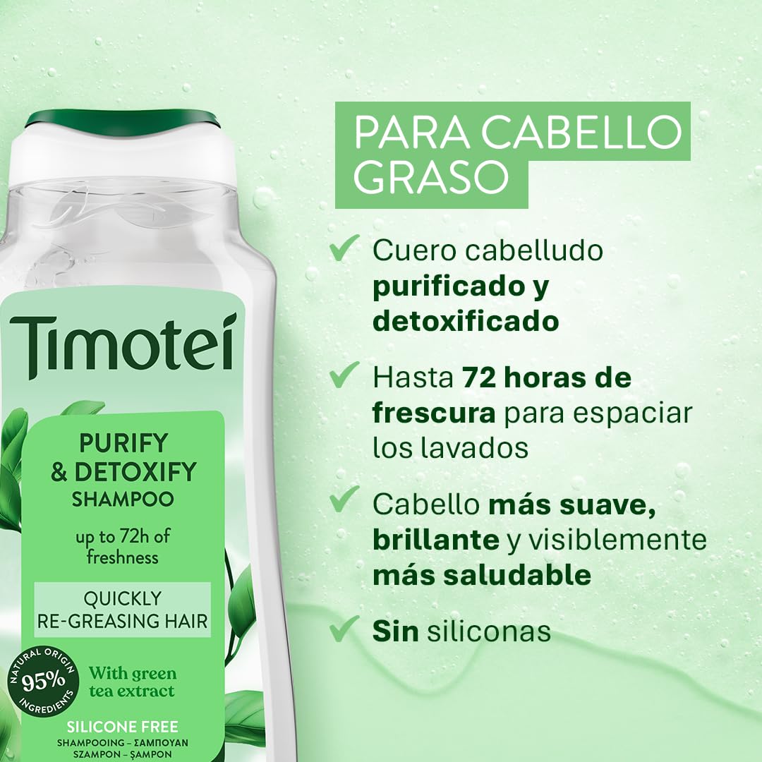 Timotei Champú Purificante y Detox 600ml| Hasta 72h de Frescura | Limpieza Profunda | Cabello Más Suave y Brillante — view 4