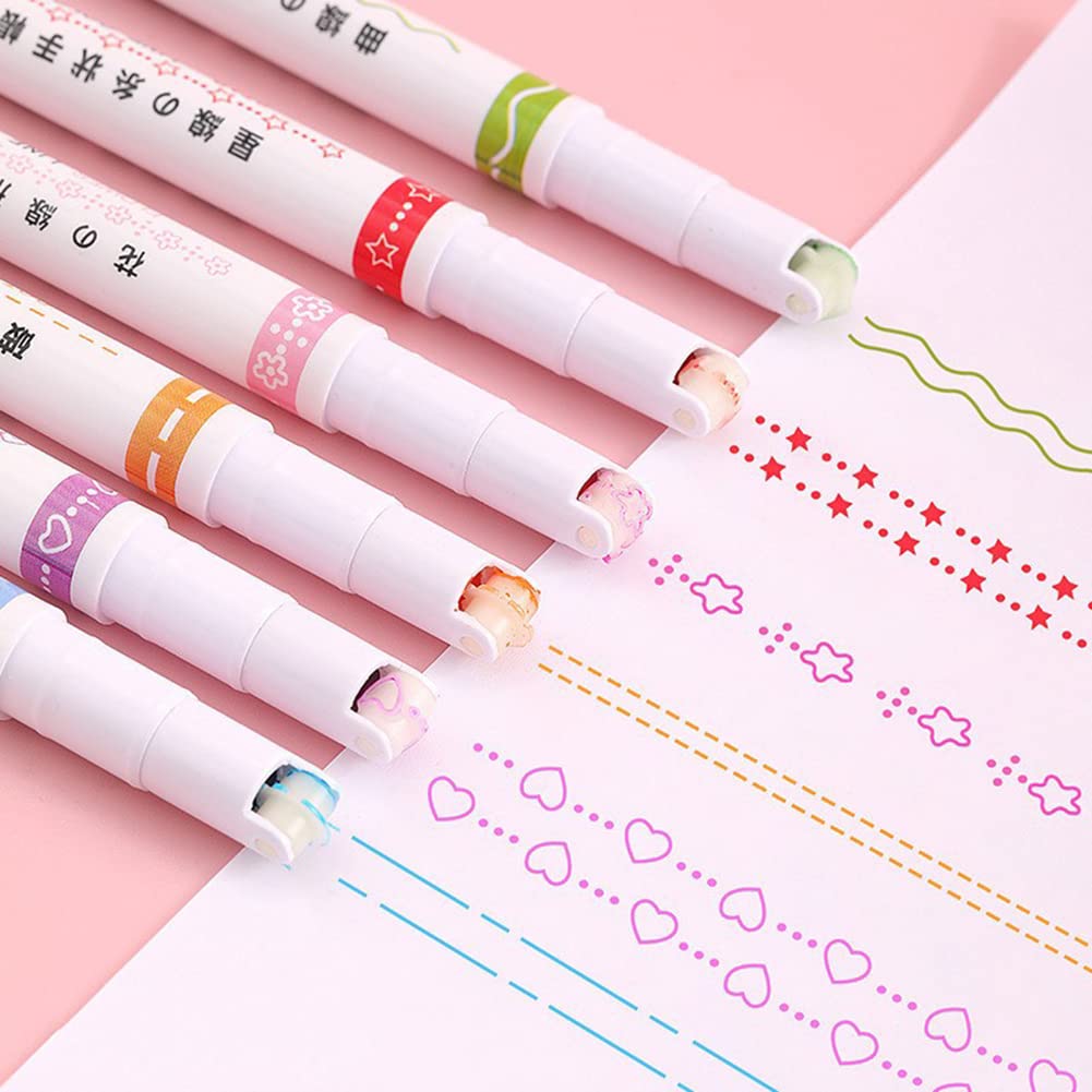 Colored Curve Pens, Curve Highlighter Pen for Note Taking, Flownwing Flair Pens with 6 Different Curve Shapes and Colors