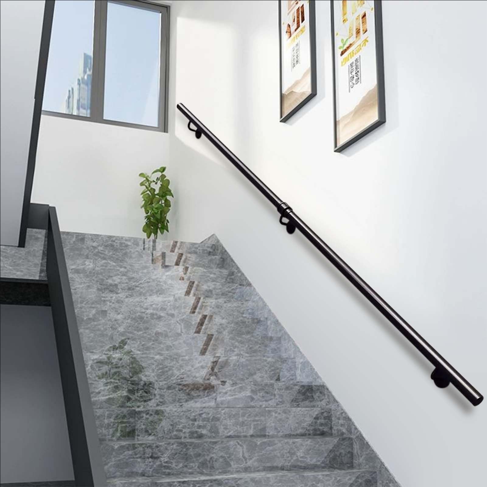 Fkxsxaz Black 30-600Cm Staircase Handrail For Stairs Indoor Outdoor Steps, 1M 120Cm 1.5M 2M 250Cm 3M Non-Slip Stair Railing Hand Rails Wall Mounted Loft Grab Bar Kit - (8.2Ft/250Cm)