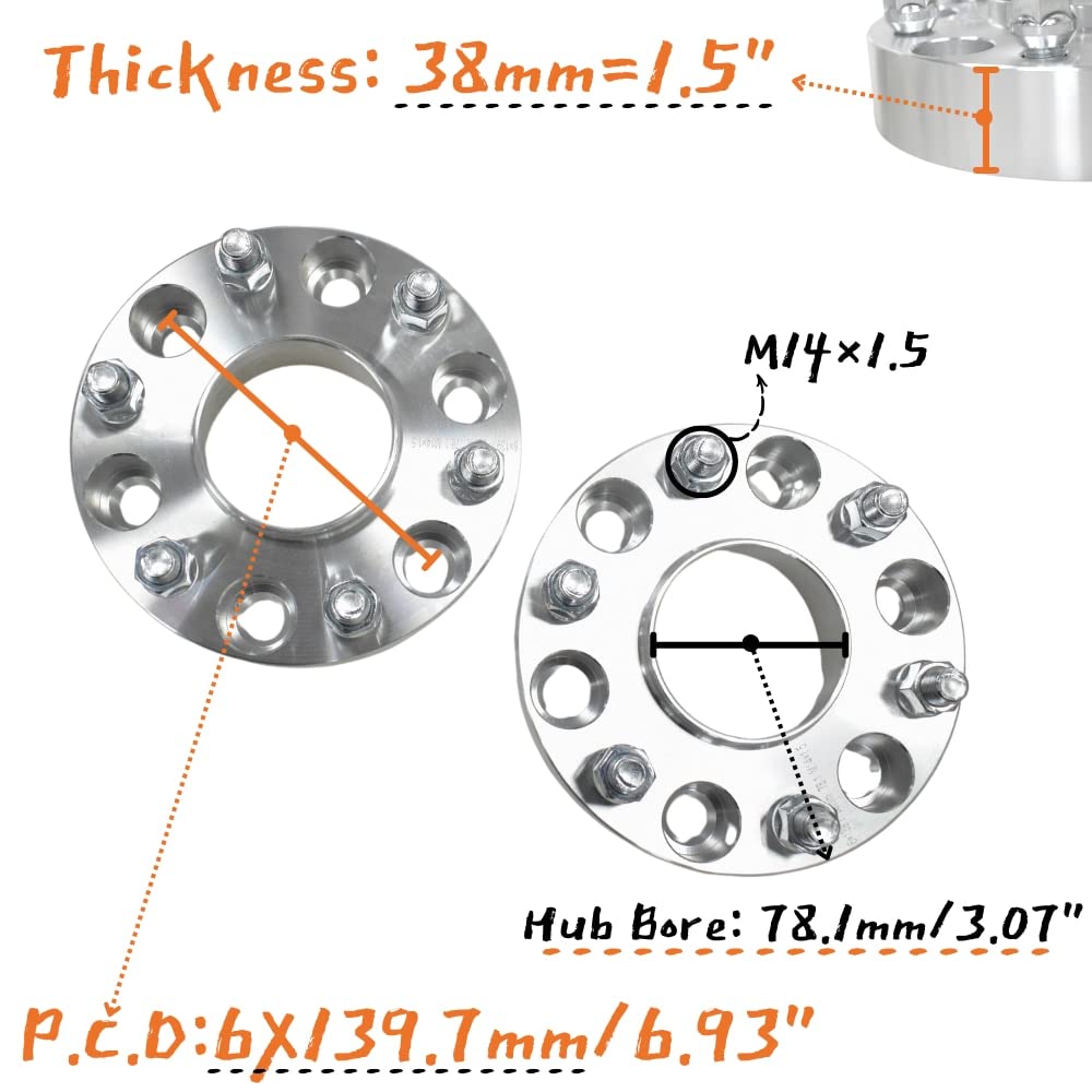 JINGLING 38 MM/1.5 "6 Lug dystanse kół PCD 6X139.7 otwór piasty 78.1MM M14X1.5 kute dla Silverado 1500 Avalanche Tahoe dla Sierra 1500 Yukon 2 szt.