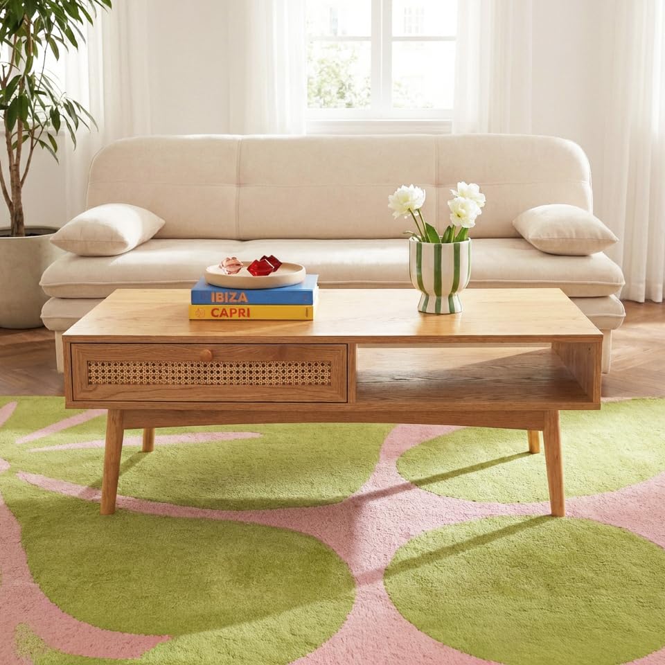 Table basse INES BAÏTA effet chêne et cannage rotin pour salon scandinave - 5