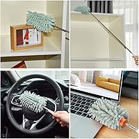 Vista 9 de Plumero de microfibra retráctil verde para limpiar plumero de mano extensible lavable plumero herramienta de limpieza para limpieza de oficina