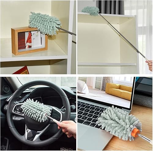Miniatura 9 de Plumero de microfibra retráctil verde para limpiar plumero de mano extensible lavable plumero herramienta de limpieza para limpieza de oficina,