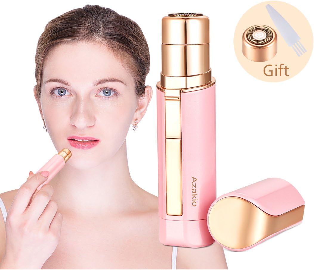 Hair Remover for Women, Azakio Waterproof Painless Facial Hair Trimmer with Extra Replacement Head and a Clean Brush