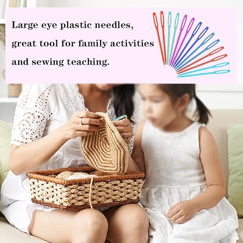 Miniatura 7 de LUNARM 50 agujas de coser de plástico, agujas de hilo de plástico de ojo grande con caja, agujas de plástico de 2.8 in2.76 pulgadas para hilo y