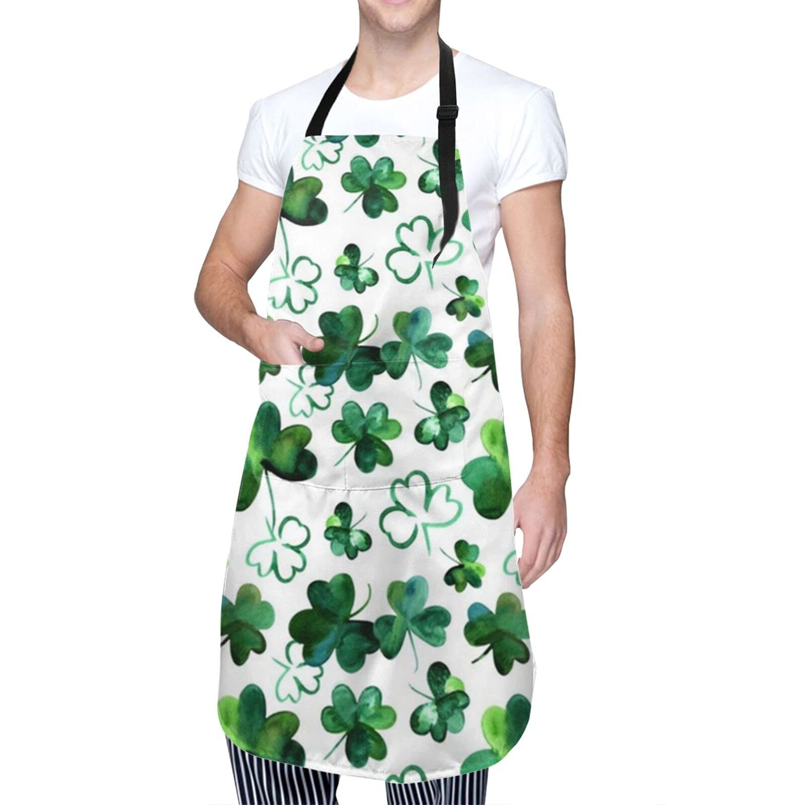 Cooking Apron For Women Men With Pockets,Shamrock Luck Kitchen Apron With Adjustable Neck For Home Waitress Chef Baking Bbq Waterproof 33x28 Inches